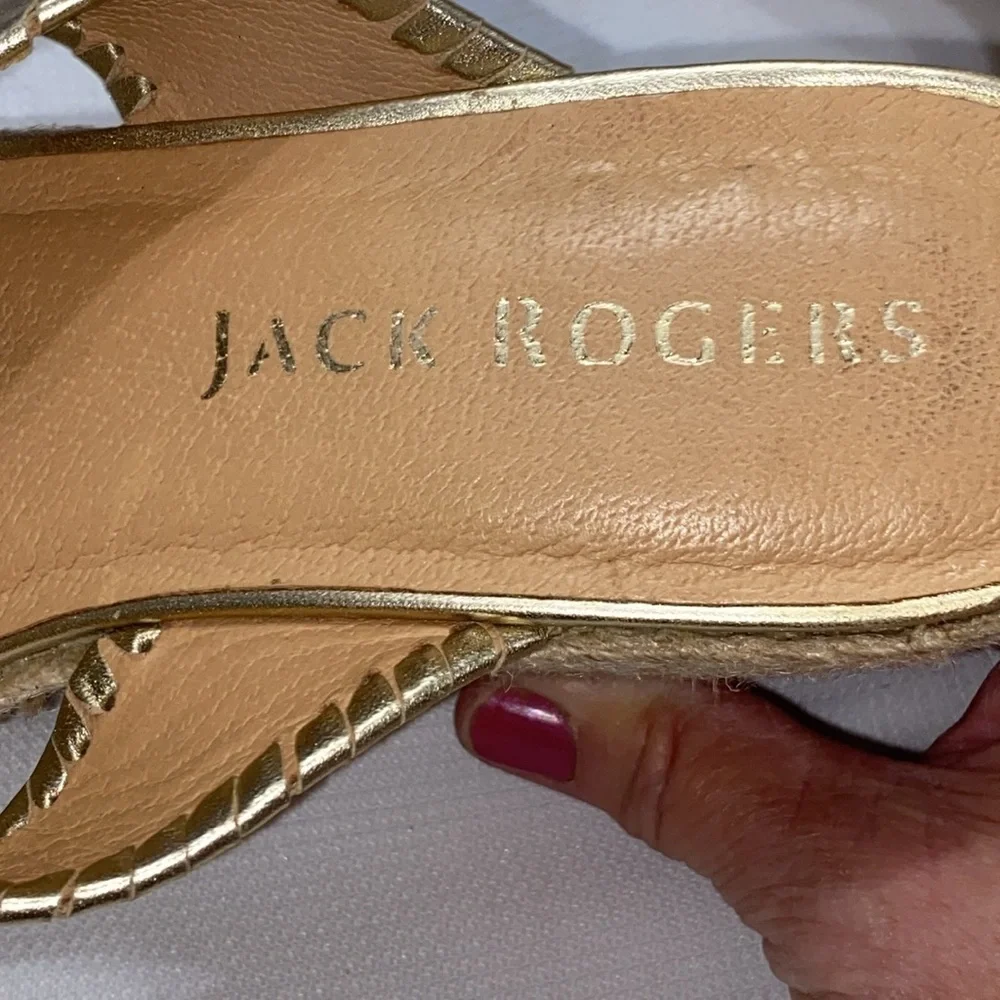 Jack Rogers Gold 4” ESPADRILLE Wedge Sandals with Metallic Sheen Wo size 7.5 EUC